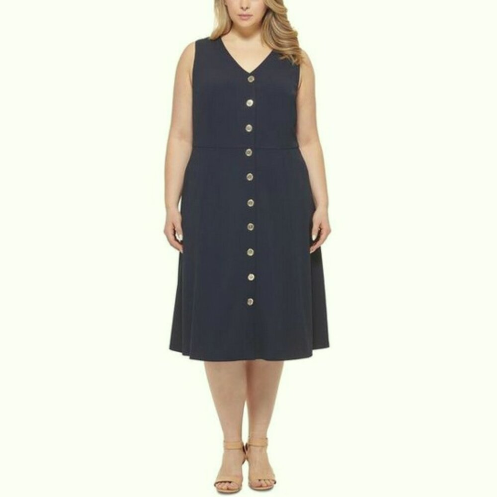 Tommy Hilfiger Plus V-Neck Mid Calf Midi Dress